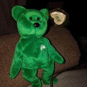 Ty Green Bear with White Shamrock